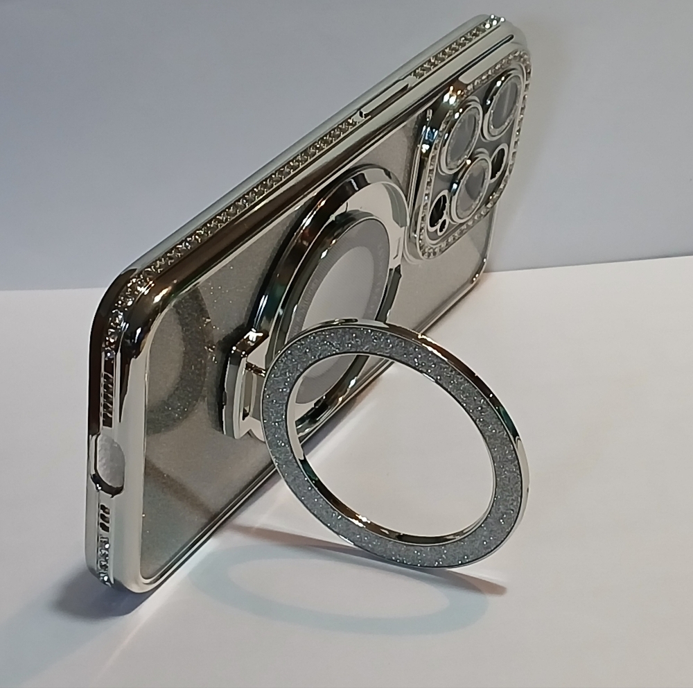 Silver Glitter Phone Case with Ring Holder